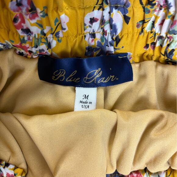 Blue Rain Yellow Bubble Mini Skirt size M, Elastic waist band, Y2K style Floral - Picture 3 of 11